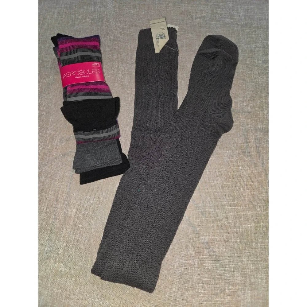 Aerosoles 3pk Knee High Socks & Free People Over The Knee Textured Socks Bundle